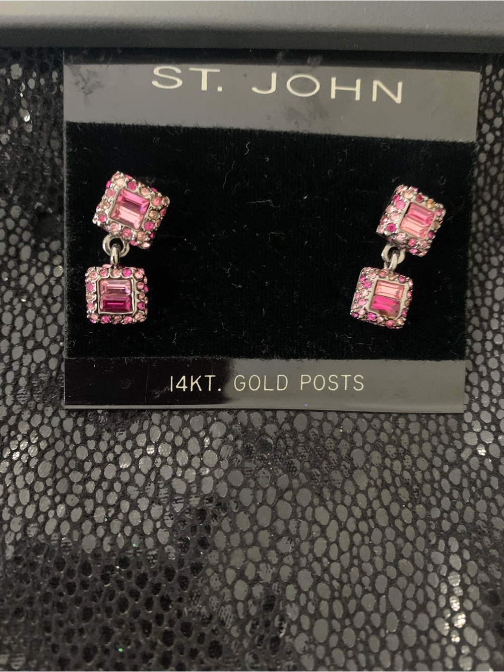 St. John Pink Crystal Double-Drop Earrings